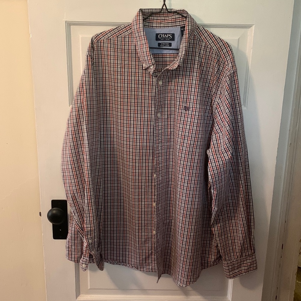 Men’s button down ls shirt CHAPS size XXL, plaid, cotton stretch